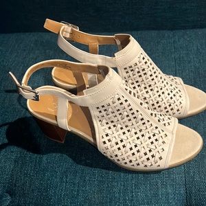 White leather heeled sandals